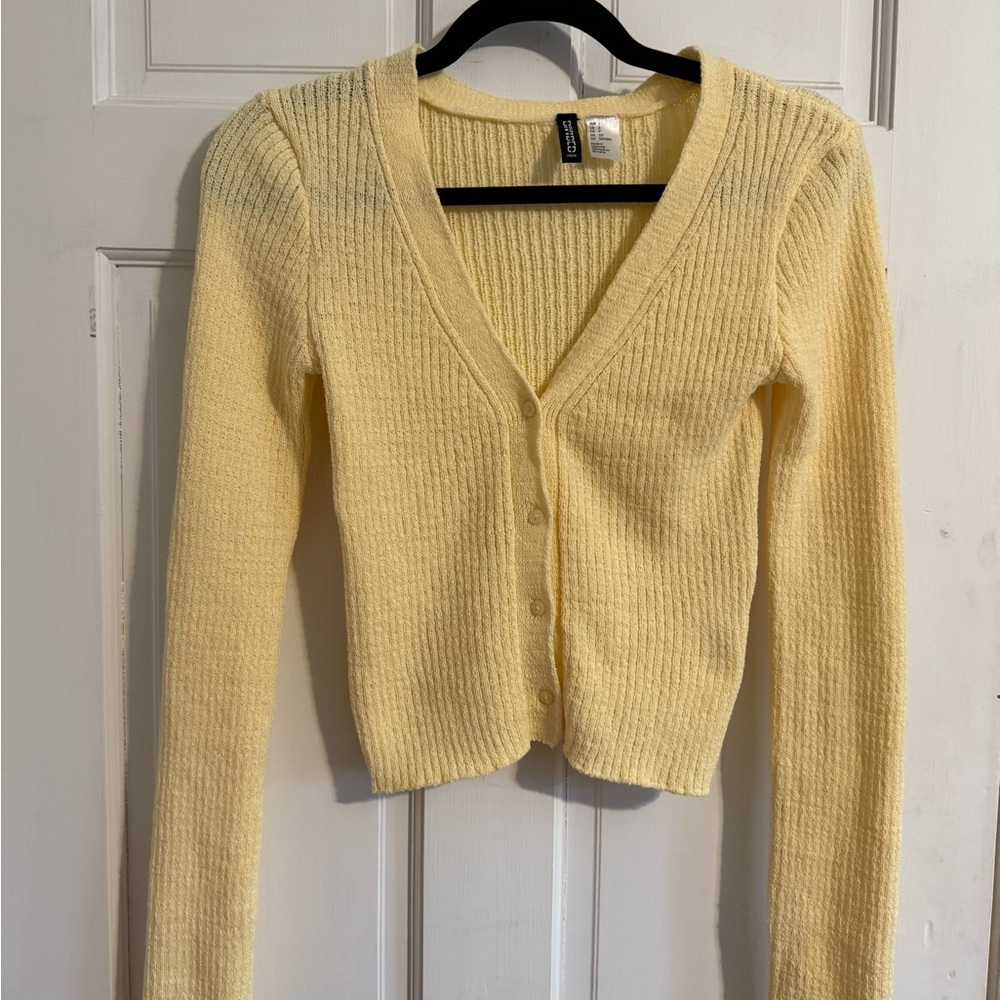 Yellow Ribbed Cardigan Sweater
